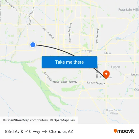 83rd Av & I-10 Fwy to Chandler, AZ map