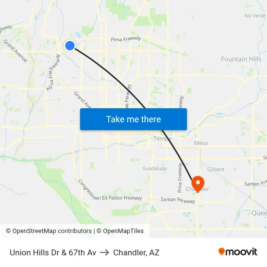 Union Hills Dr & 67th Av to Chandler, AZ map