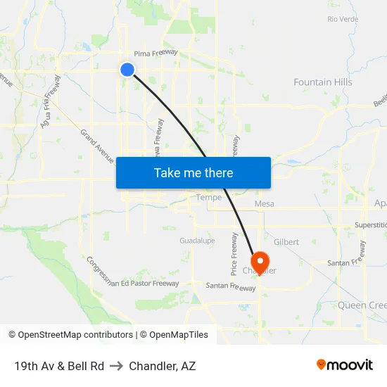 19th Av & Bell Rd to Chandler, AZ map