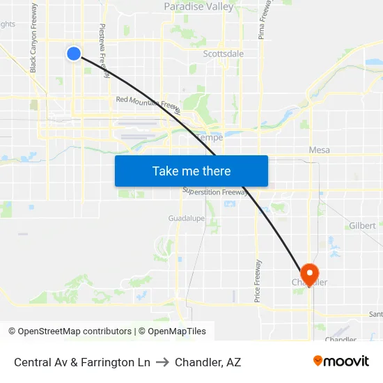 Central Av & Farrington Ln to Chandler, AZ map