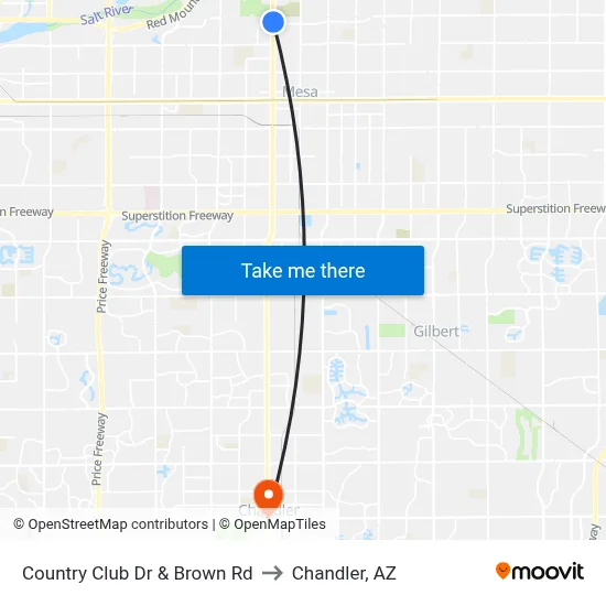 Country Club Dr & Brown Rd to Chandler, AZ map
