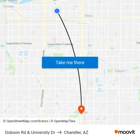 Dobson Rd & University Dr to Chandler, AZ map