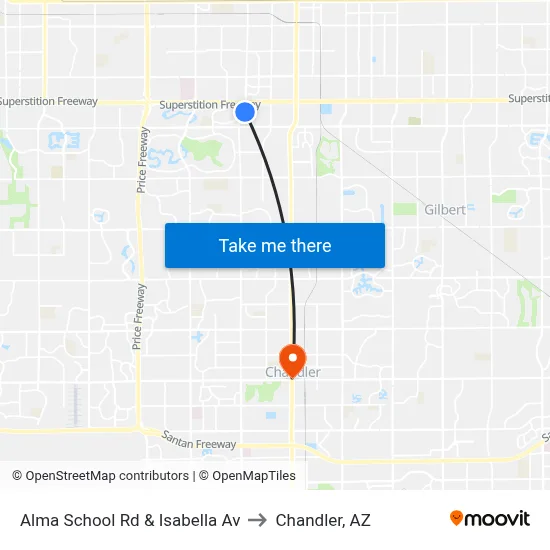 Alma School Rd & Isabella Av to Chandler, AZ map