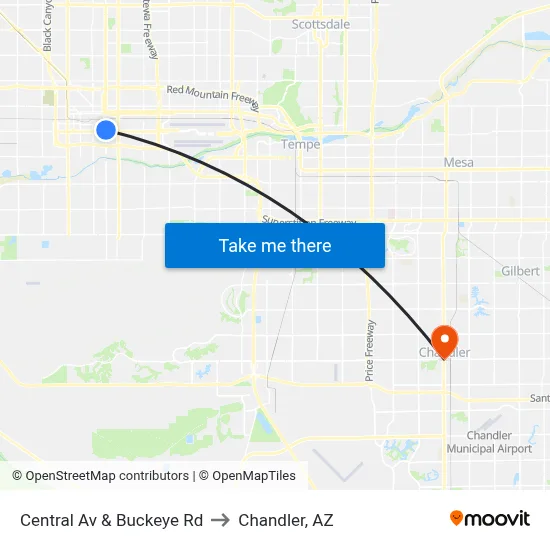 Central Av & Buckeye Rd to Chandler, AZ map