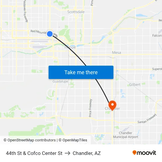 44th St & Cofco Center St to Chandler, AZ map