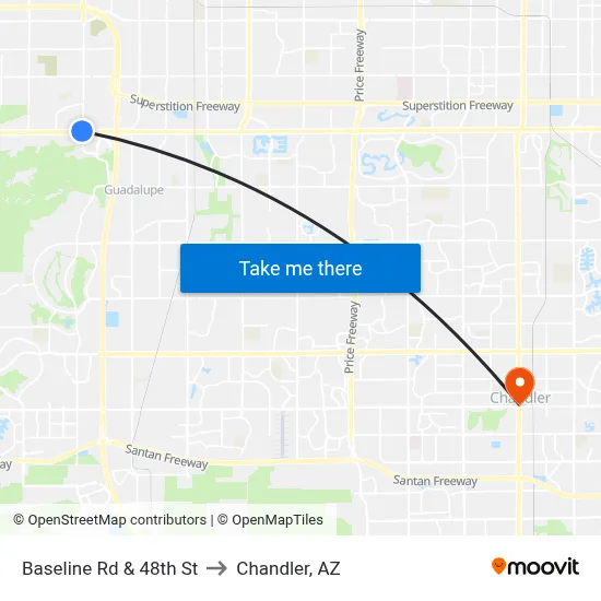 Baseline Rd & 48th St to Chandler, AZ map