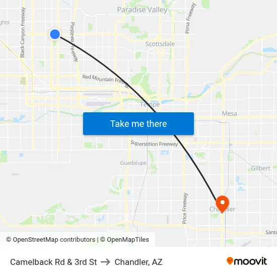 Camelback Rd & 3rd St to Chandler, AZ map