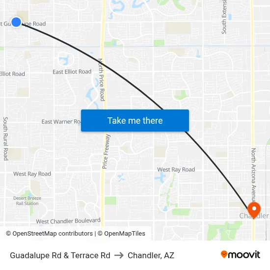 Guadalupe Rd & Terrace Rd to Chandler, AZ map