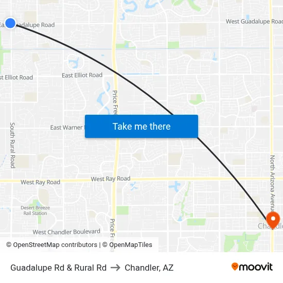 Guadalupe Rd & Rural Rd to Chandler, AZ map