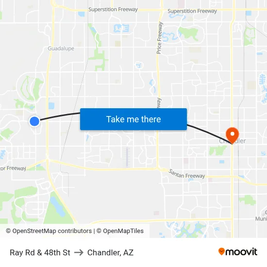 Ray Rd & 48th St to Chandler, AZ map