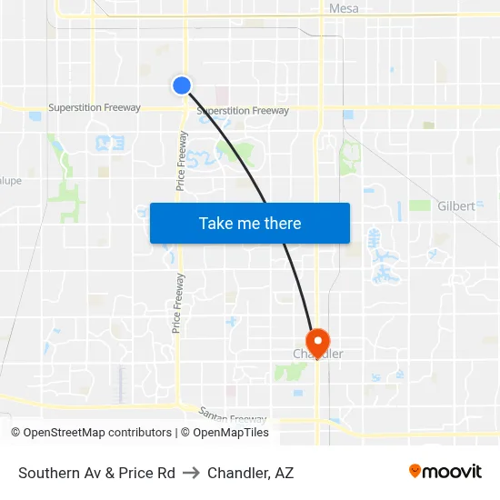 Southern Av & Price Rd to Chandler, AZ map