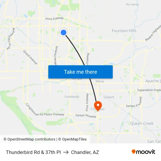 Thunderbird Rd & 37th Pl to Chandler, AZ map