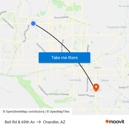 Bell Rd & 69th Av to Chandler, AZ map