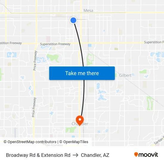 Broadway Rd & Extension Rd to Chandler, AZ map