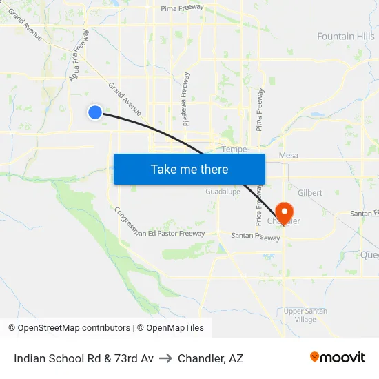 Indian School Rd & 73rd Av to Chandler, AZ map