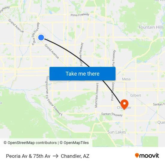 Peoria Av & 75th Av to Chandler, AZ map