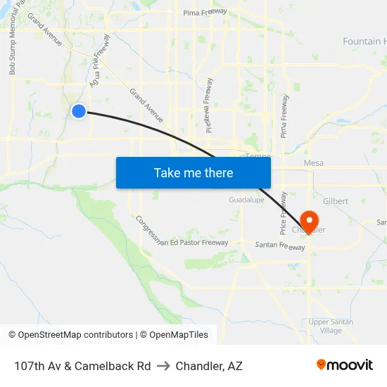 107th Av & Camelback Rd to Chandler, AZ map