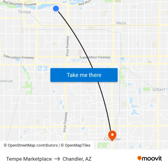 Tempe Marketplace to Chandler, AZ map