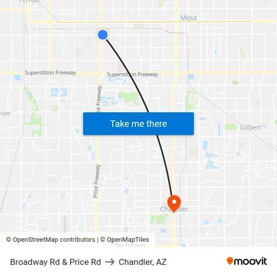 Broadway Rd & Price Rd to Chandler, AZ map
