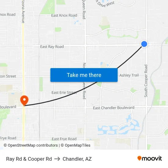 Ray Rd & Cooper Rd to Chandler, AZ map