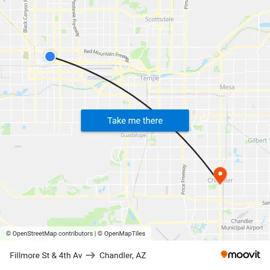 Fillmore St & 4th Av to Chandler, AZ map