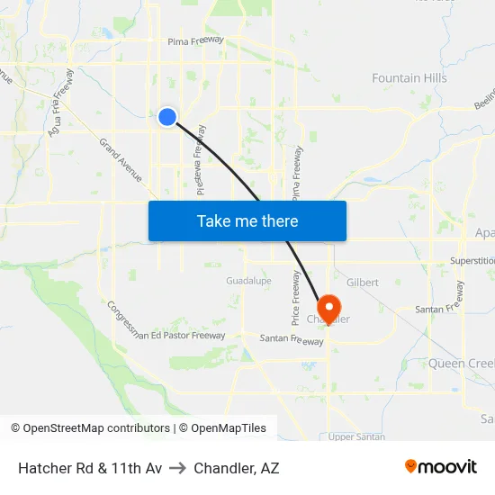 Hatcher Rd & 11th Av to Chandler, AZ map
