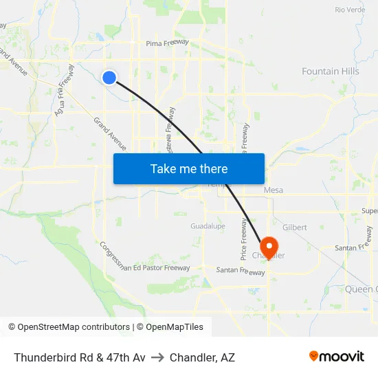 Thunderbird Rd & 47th Av to Chandler, AZ map
