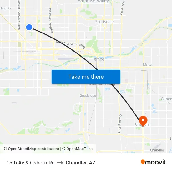 15th Av & Osborn Rd to Chandler, AZ map