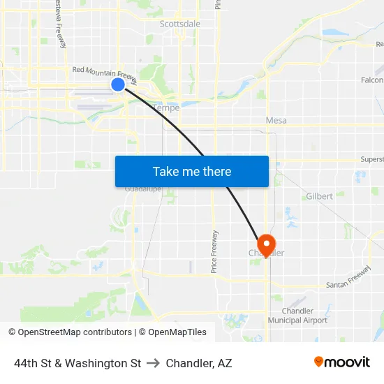 44th St & Washington St to Chandler, AZ map