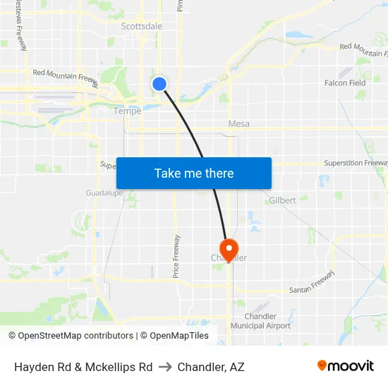 Hayden Rd & Mckellips Rd to Chandler, AZ map