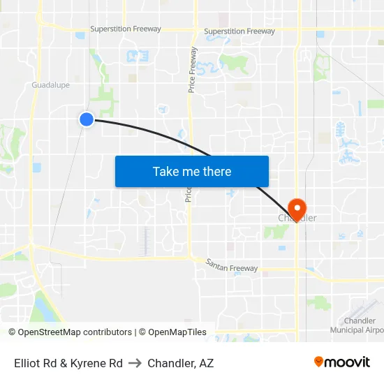 Elliot Rd & Kyrene Rd to Chandler, AZ map