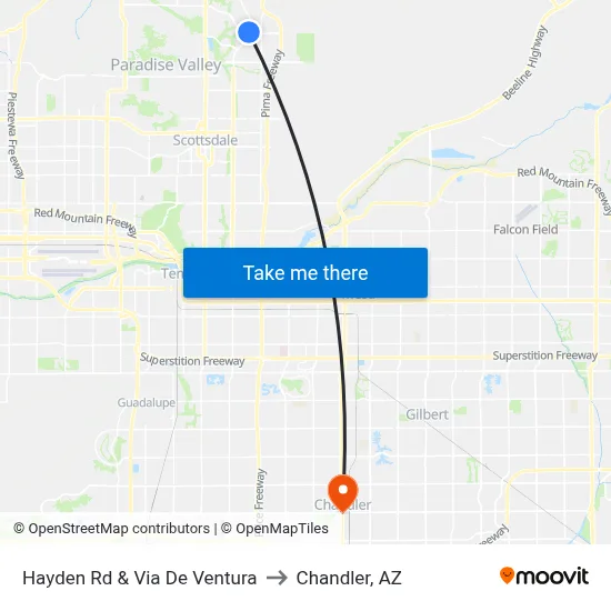 Hayden Rd & Via De Ventura to Chandler, AZ map