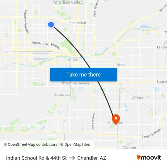 Indian School Rd & 44th St to Chandler, AZ map