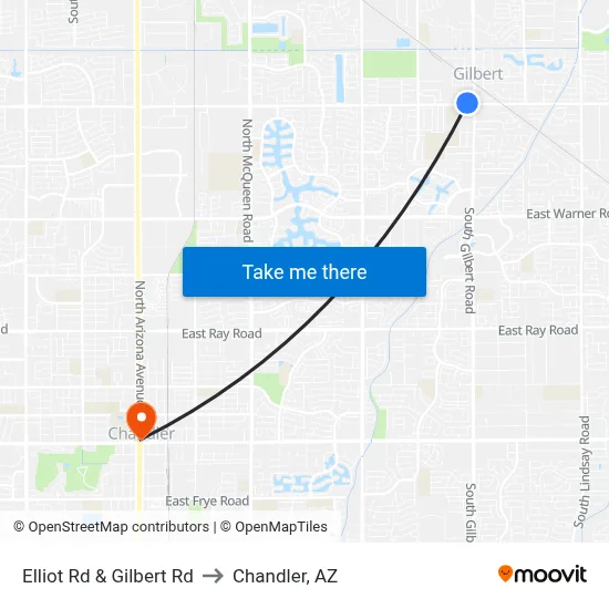 Elliot Rd & Gilbert Rd to Chandler, AZ map