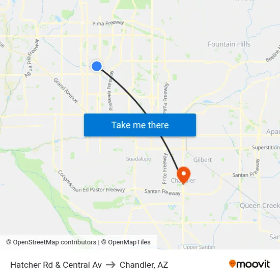 Hatcher Rd & Central Av to Chandler, AZ map