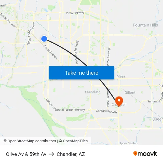 Olive Av & 59th Av to Chandler, AZ map