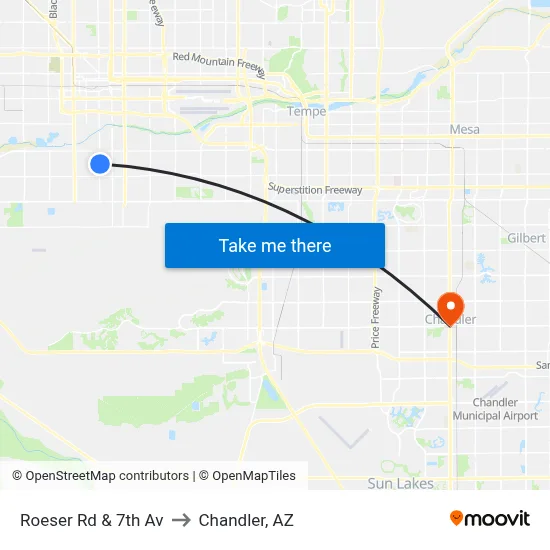 Roeser Rd & 7th Av to Chandler, AZ map