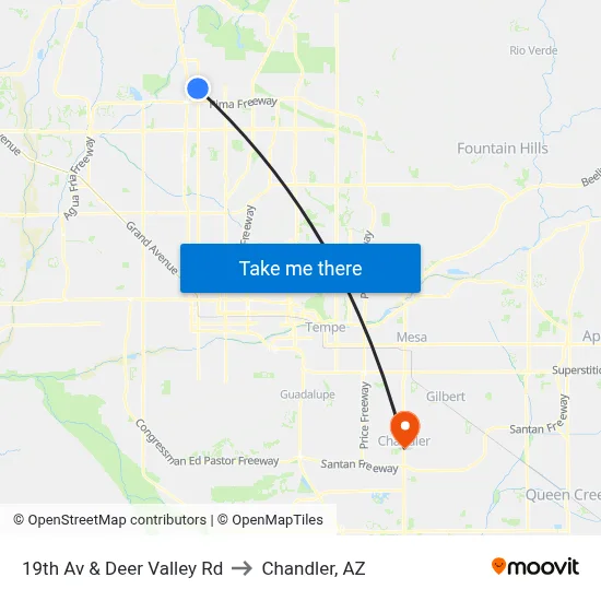 19th Av & Deer Valley Rd to Chandler, AZ map