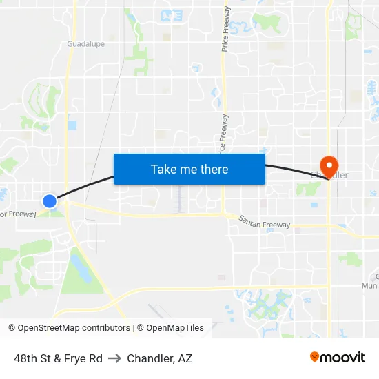 48th St & Frye Rd to Chandler, AZ map