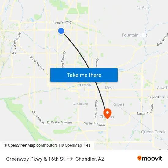 Greenway Pkwy & 16th St to Chandler, AZ map
