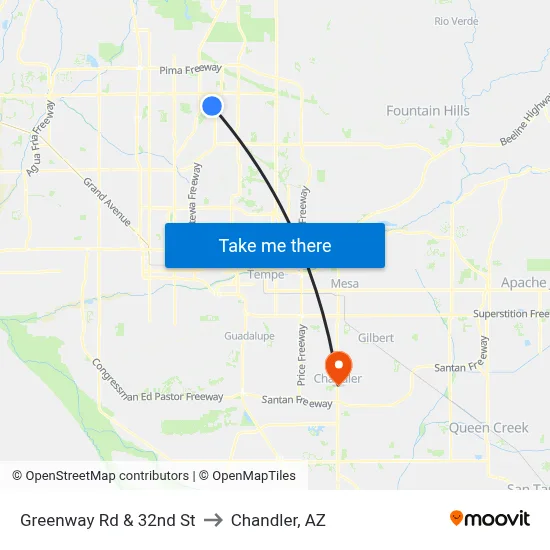 Greenway Rd & 32nd St to Chandler, AZ map