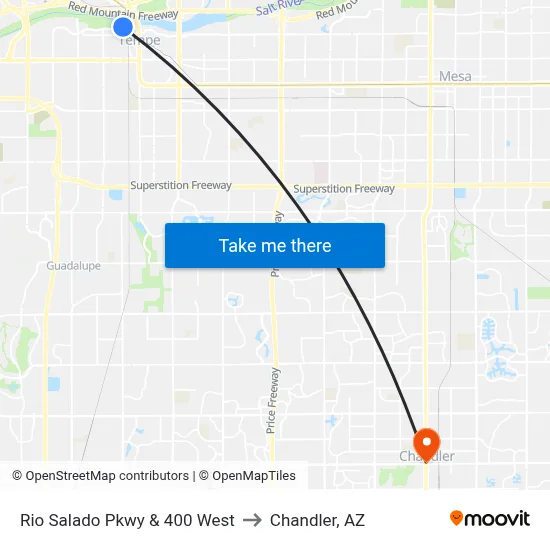 Rio Salado Pkwy & 400 West to Chandler, AZ map