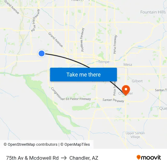 75th Av & Mcdowell Rd to Chandler, AZ map