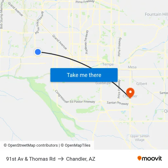 91st Av & Thomas Rd to Chandler, AZ map