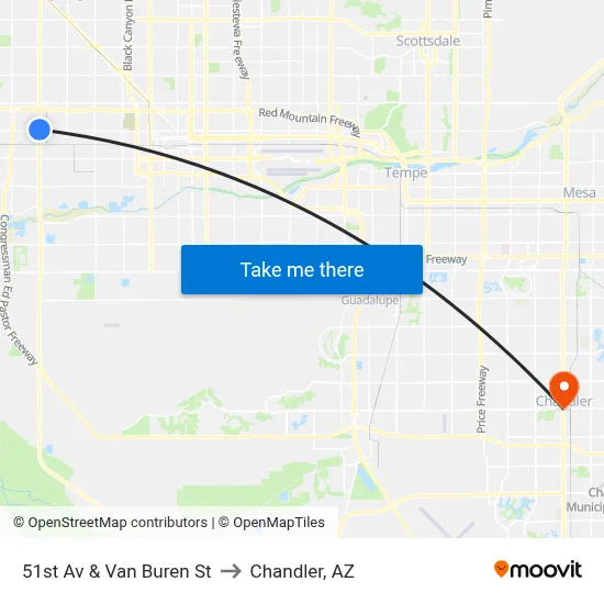 51st Av & Van Buren St to Chandler, AZ map
