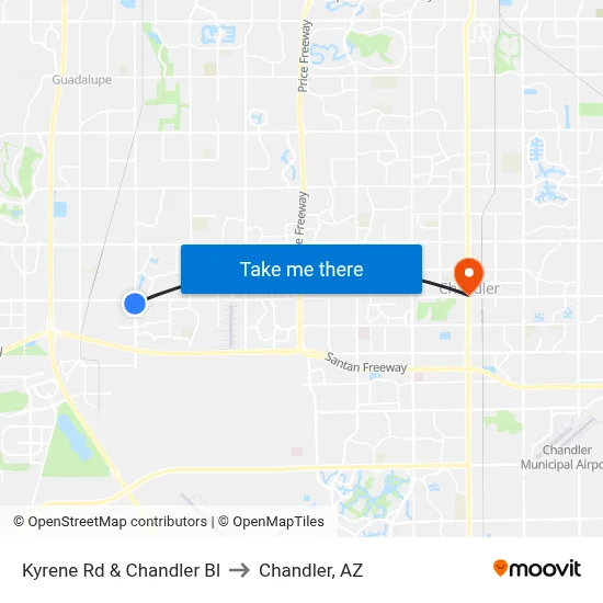 Kyrene Rd & Chandler Bl to Chandler, AZ map