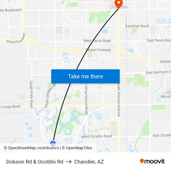 Dobson Rd & Ocotillo Rd to Chandler, AZ map