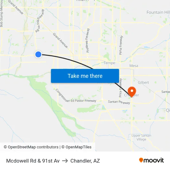 Mcdowell Rd & 91st Av to Chandler, AZ map