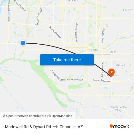 Mcdowell Rd & Dysart Rd to Chandler, AZ map