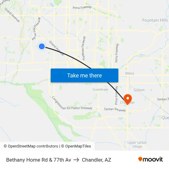 Bethany Home Rd & 77th Av to Chandler, AZ map